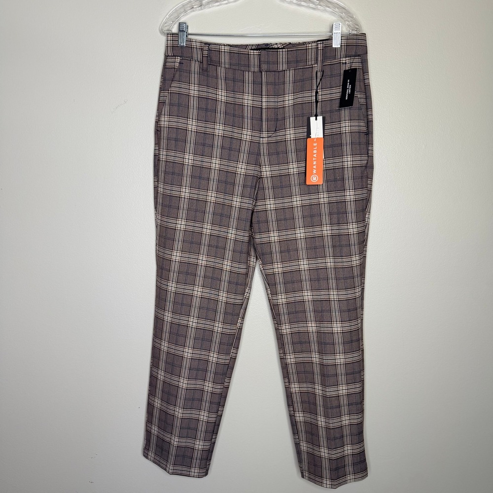 Liverpool Kelsey Hi-Rise Trouser Brown Navy Glen Check Plaid Pants 10/30 NEW